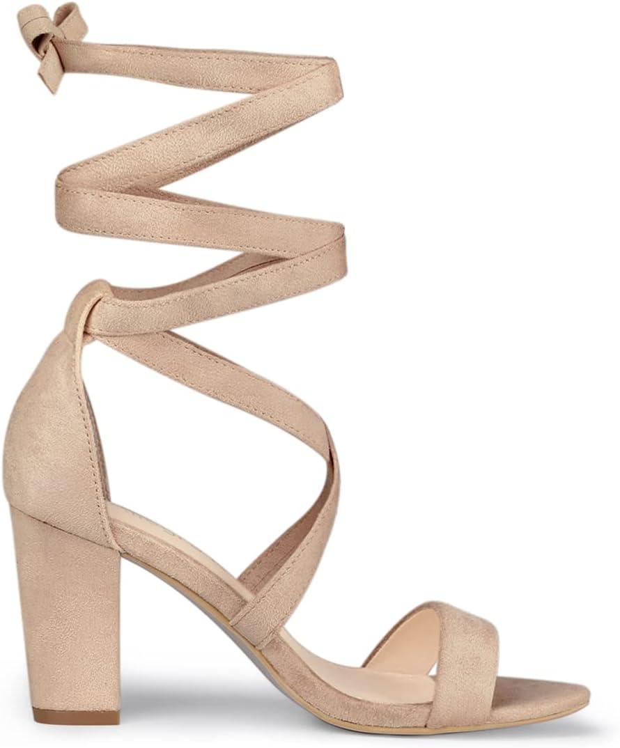 imageAllegra K Womens Lace Up Block Heels SandalsNude