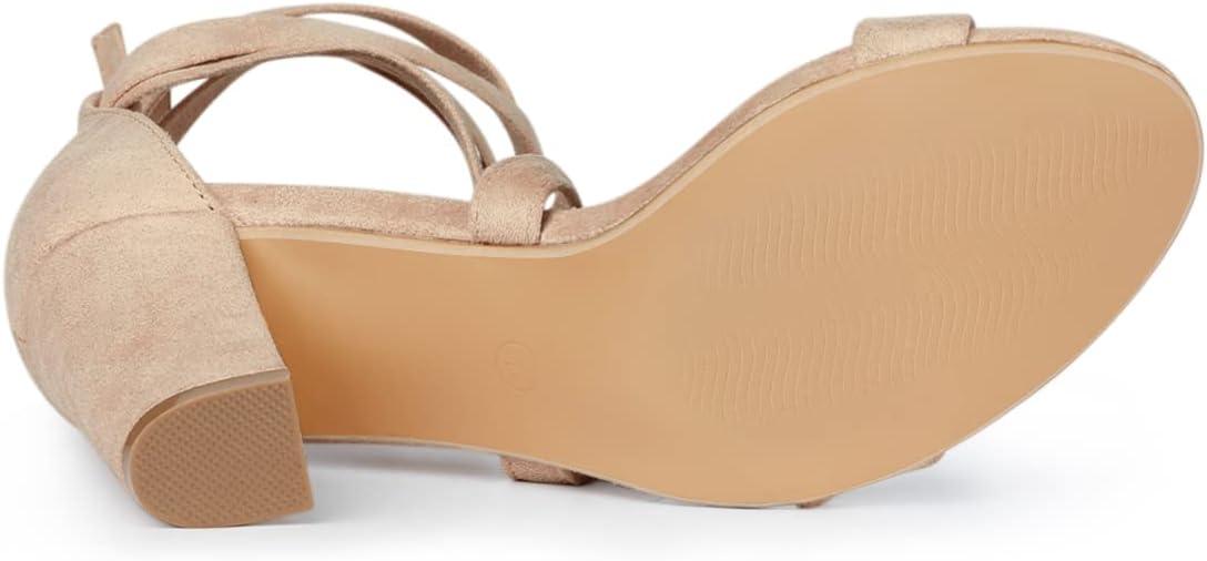 imageAllegra K Womens Lace Up Block Heels SandalsNude