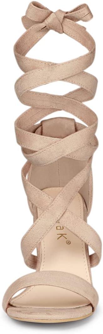 imageAllegra K Womens Lace Up Block Heels SandalsNude