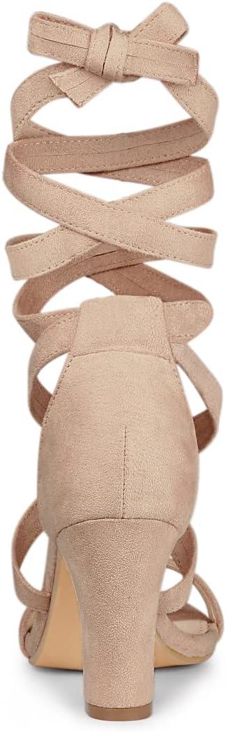 imageAllegra K Womens Lace Up Block Heels SandalsNude