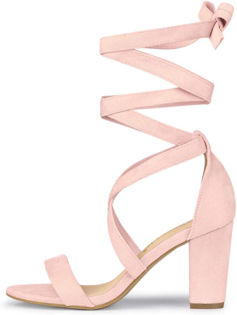 imageAllegra K Womens Lace Up Block Heels SandalsPink