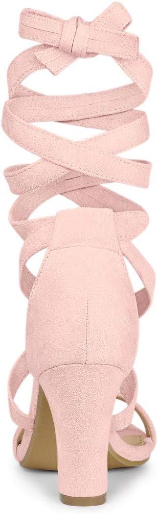 imageAllegra K Womens Lace Up Block Heels SandalsPink