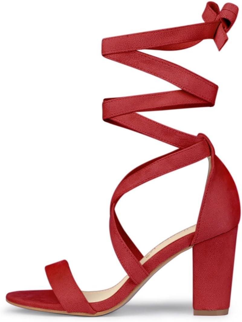 imageAllegra K Womens Lace Up Block Heels SandalsRed
