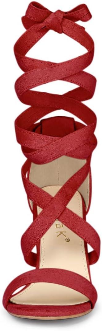 imageAllegra K Womens Lace Up Block Heels SandalsRed