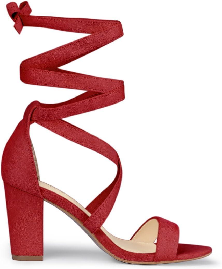 imageAllegra K Womens Lace Up Block Heels SandalsRed