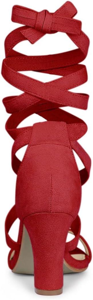 imageAllegra K Womens Lace Up Block Heels SandalsRed