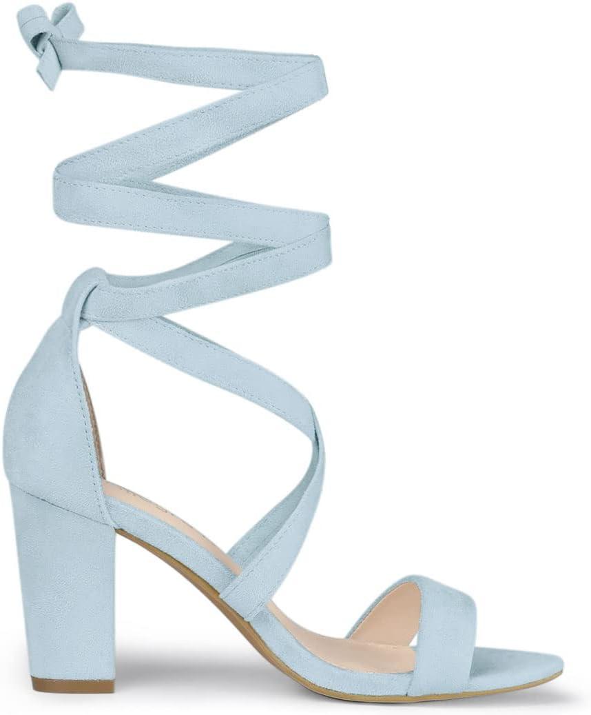 imageAllegra K Womens Lace Up Block Heels SandalsSky Blue