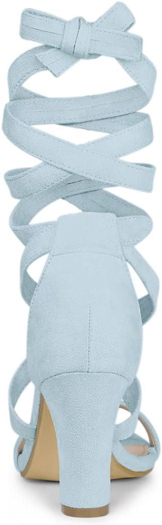 imageAllegra K Womens Lace Up Block Heels SandalsSky Blue