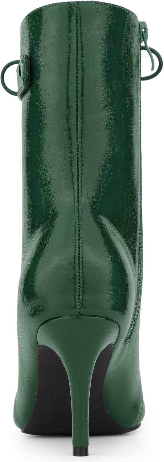 imageAllegra K Womens Lace Up Peep Toe Stiletto Heel Ankle BootsDark Green