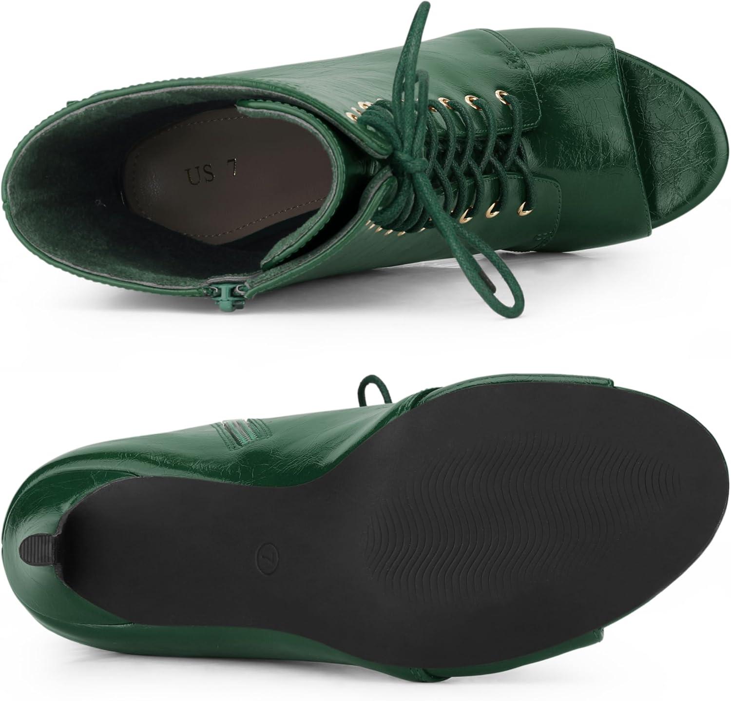 imageAllegra K Womens Lace Up Peep Toe Stiletto Heel Ankle BootsDark Green