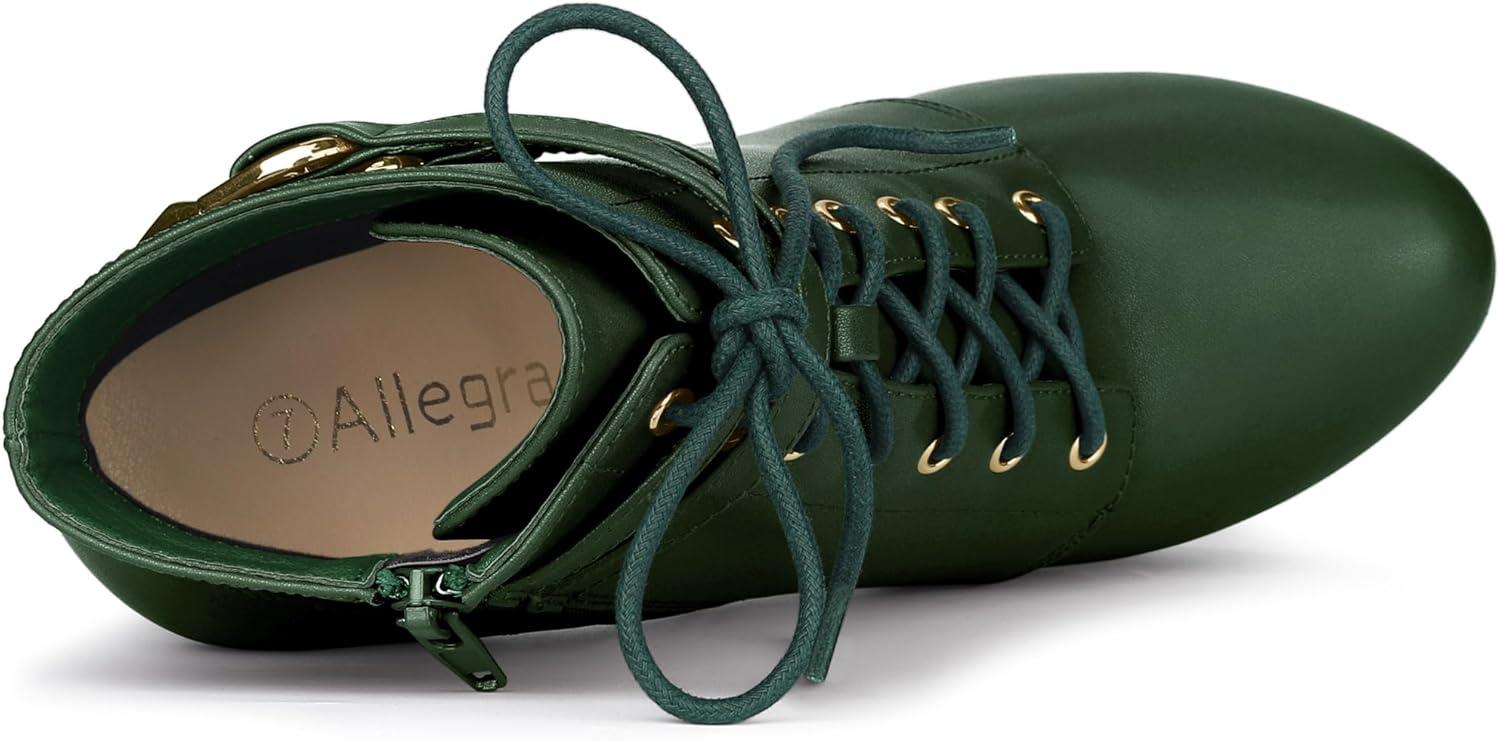 imageAllegra K Womens Lace Up Strap Platform Block Heels Ankle BootsDark Green