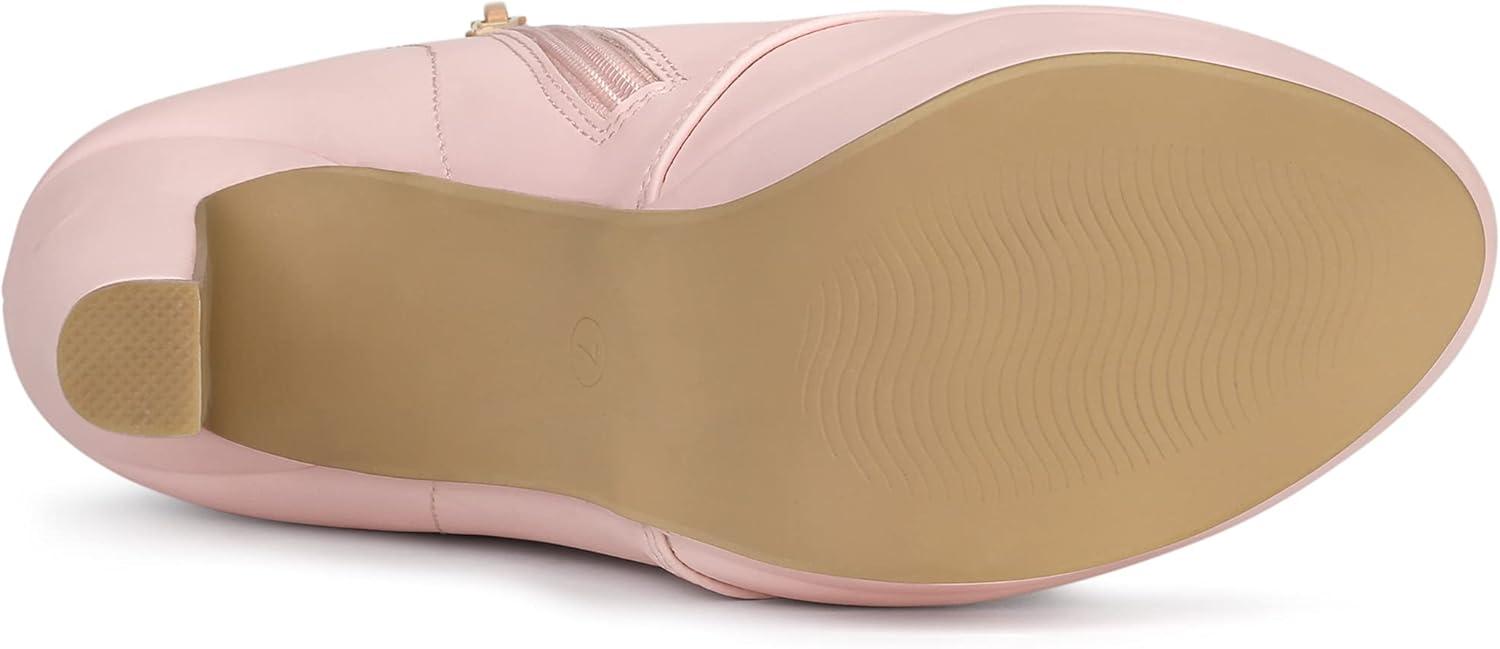 imageAllegra K Womens Lace Up Strap Platform Block Heels Ankle BootsPink