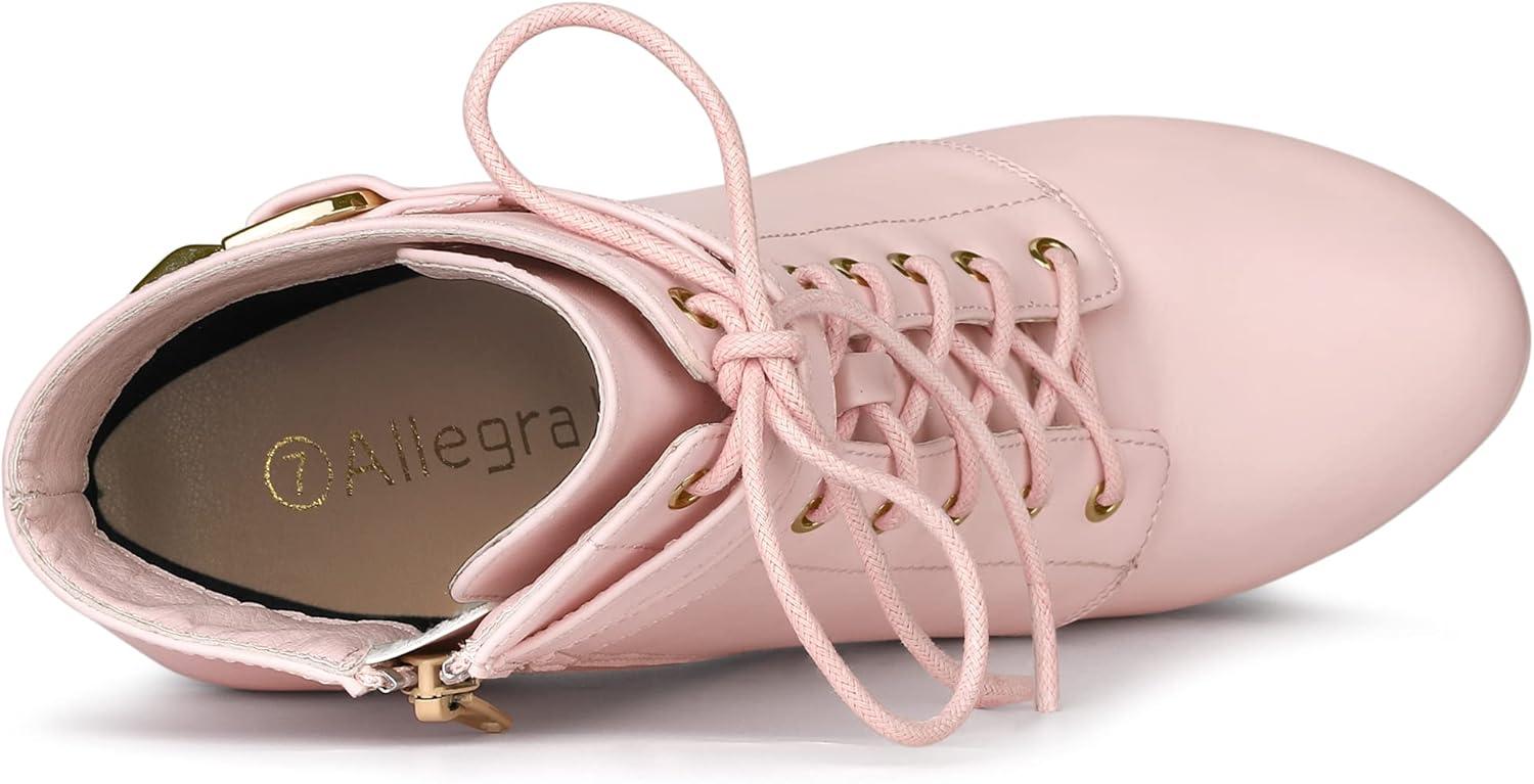 imageAllegra K Womens Lace Up Strap Platform Block Heels Ankle BootsPink