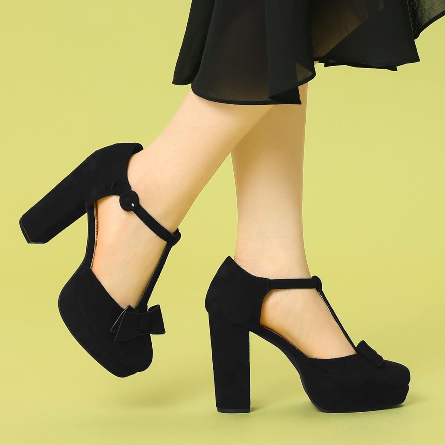 imageAllegra K Womens Mary Janes Platform Pumps Halloween Costumes Chunky Heels Dress ShoesBlack