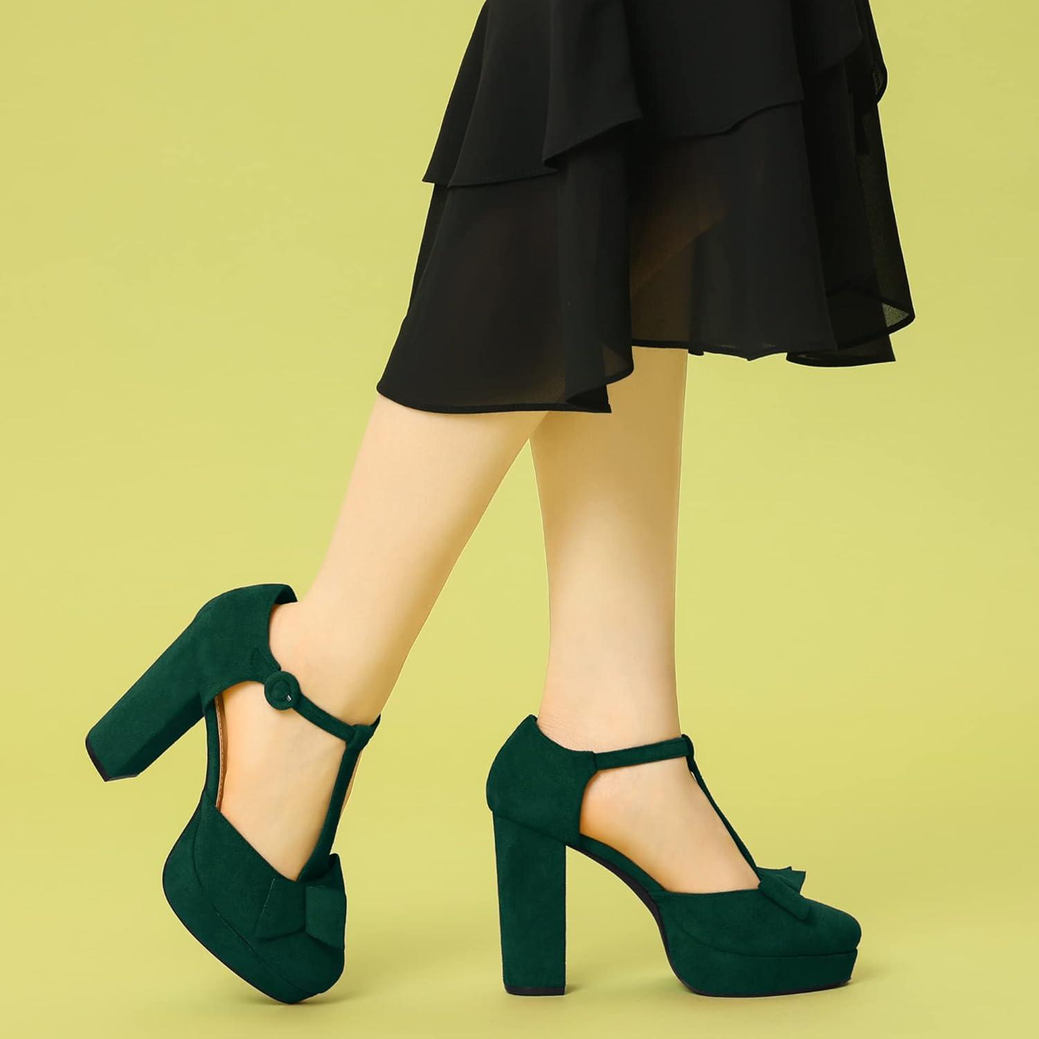 imageAllegra K Womens Mary Janes Platform Pumps Halloween Costumes Chunky Heels Dress ShoesGreen