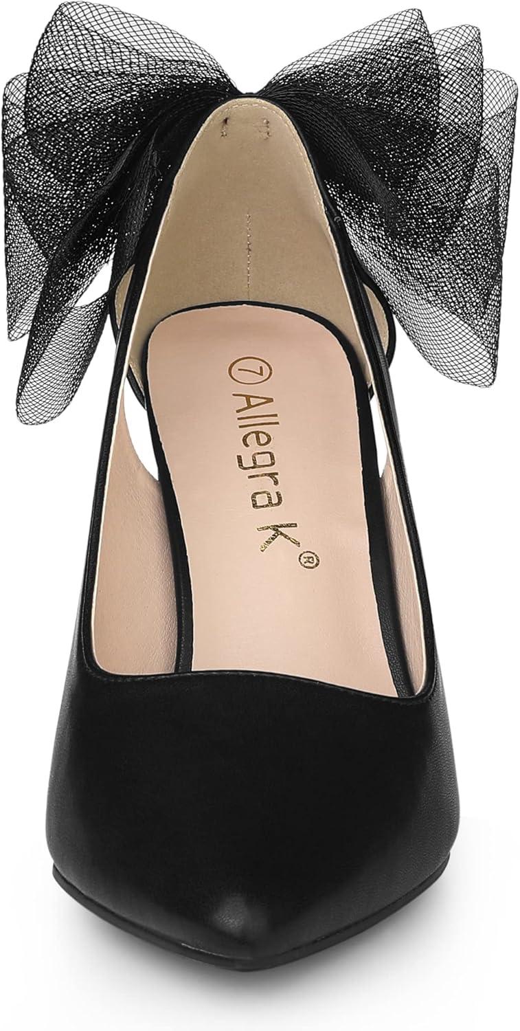 imageAllegra K Womens Mesh Bow Pointed Toe Stiletto High Heels PumpsBlack