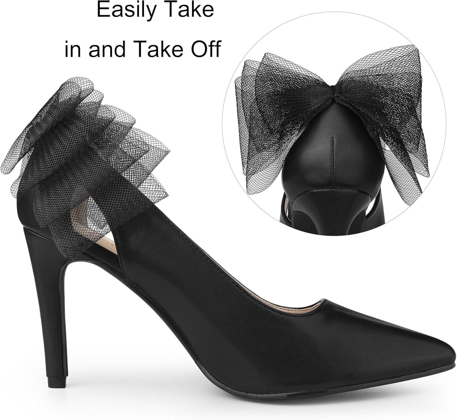 imageAllegra K Womens Mesh Bow Pointed Toe Stiletto High Heels PumpsBlack