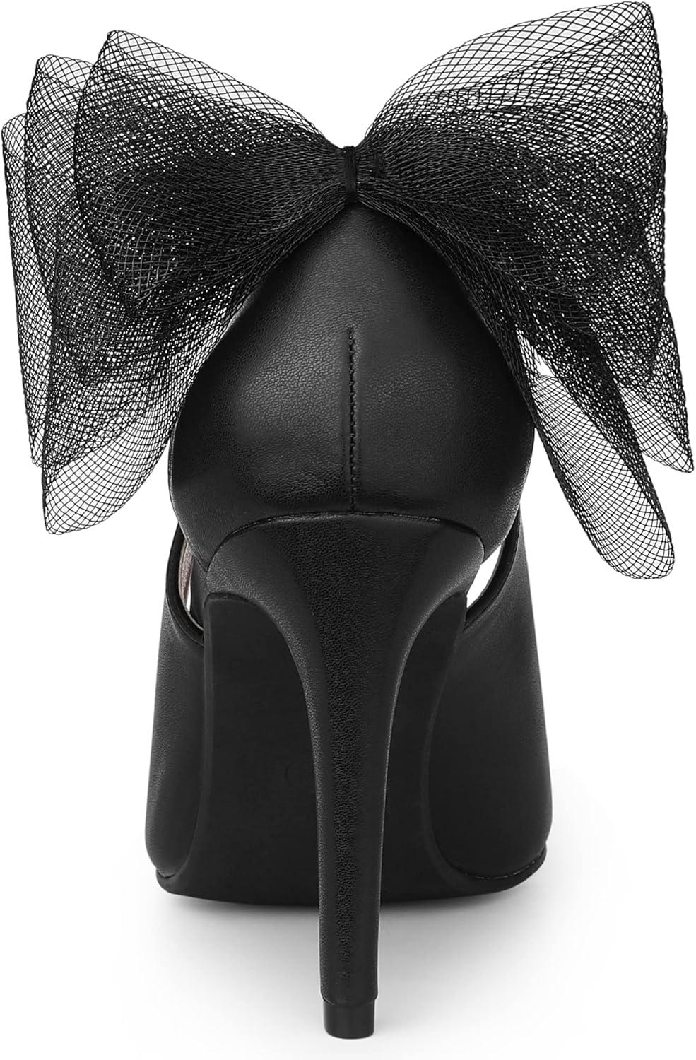 imageAllegra K Womens Mesh Bow Pointed Toe Stiletto High Heels PumpsBlack