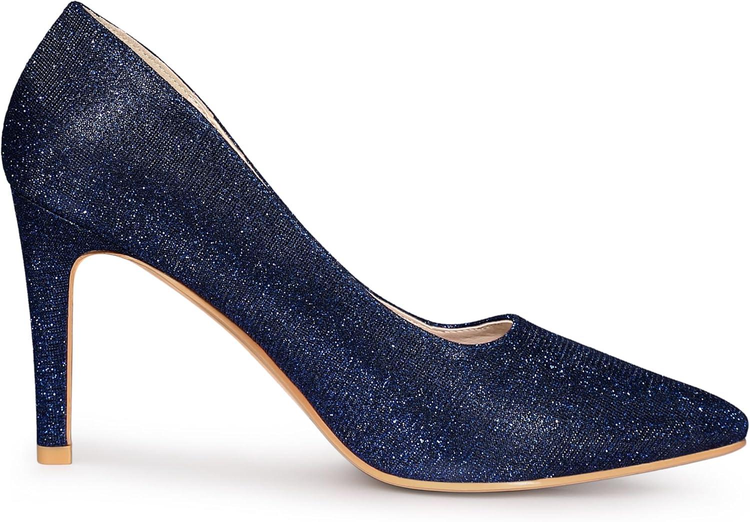imageAllegra K Womens Party Glitter Stiletto High Heels PumpsDark Blue