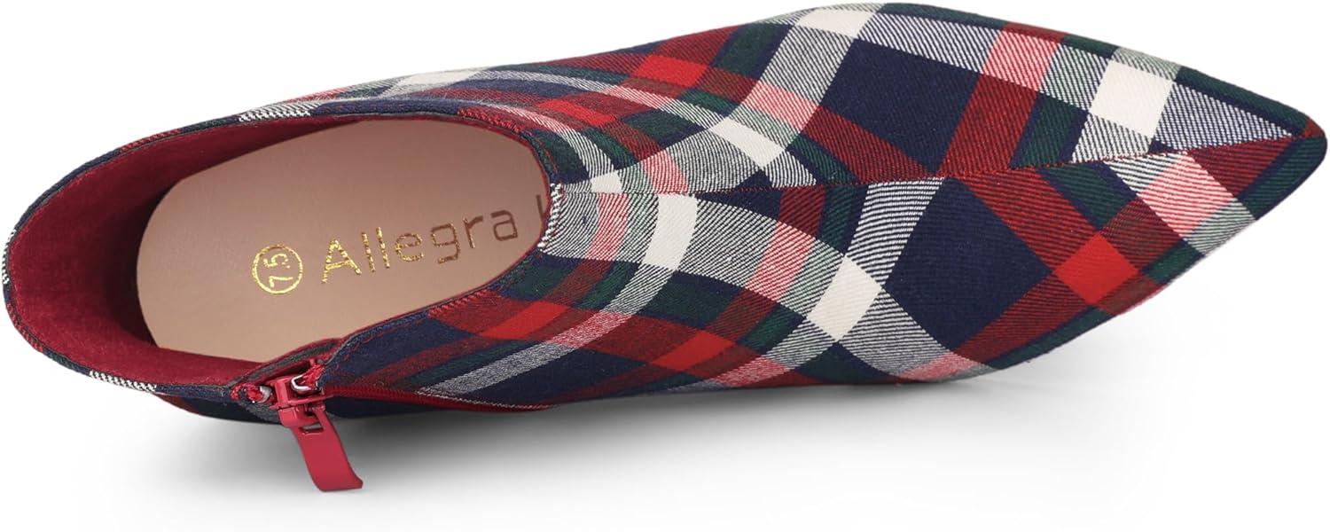 imageAllegra K Womens Plaid Pointed Toe Side Zip Stiletto Heel Ankle BootsBlue White