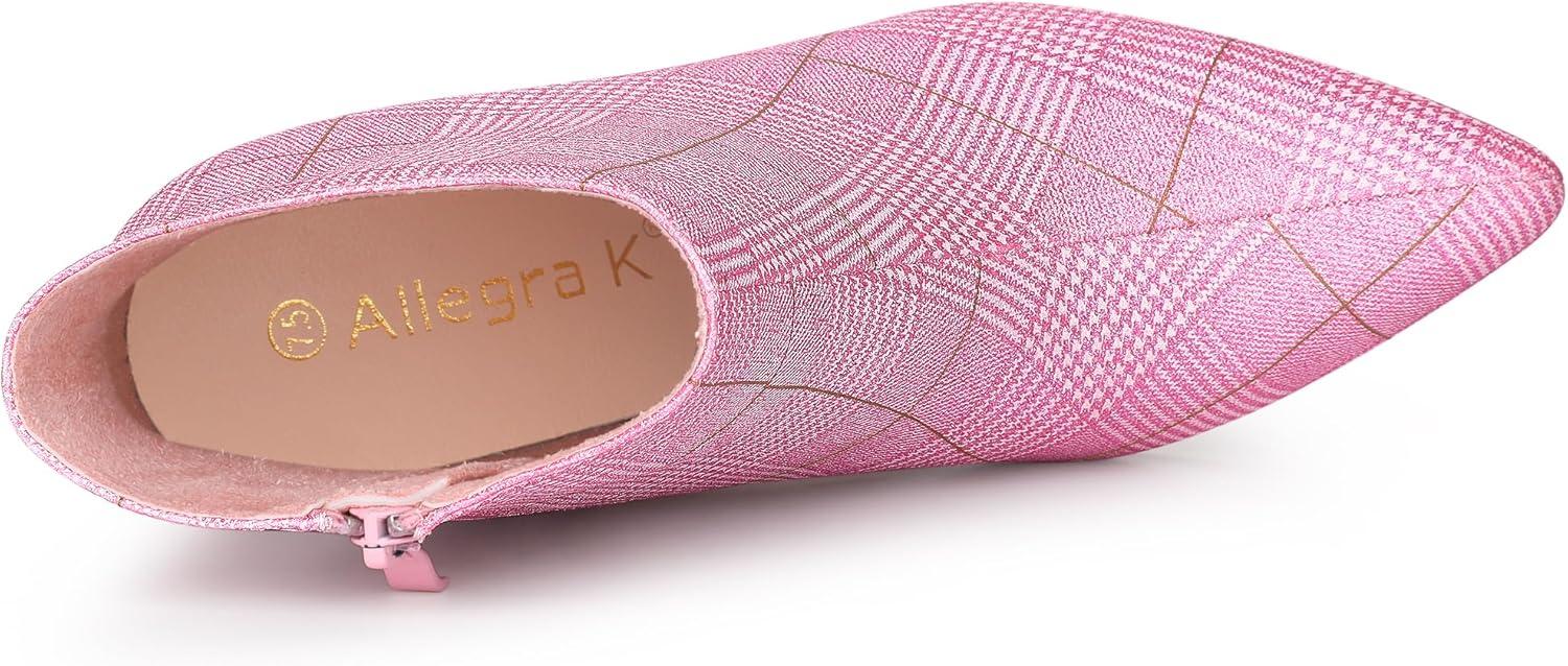 imageAllegra K Womens Plaid Pointed Toe Side Zip Stiletto Heel Ankle BootsGlitter Pink