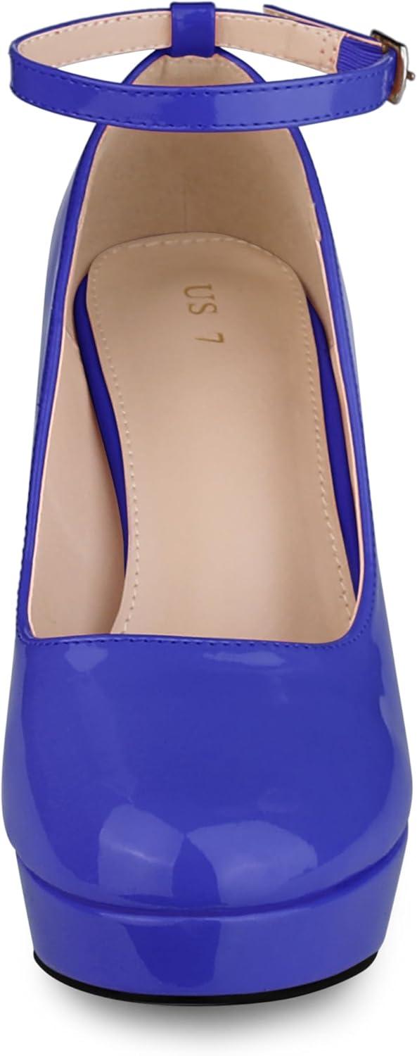 imageAllegra K Womens Platform Ankle Strap Chunky Heel Mary Janes PumpsBlue