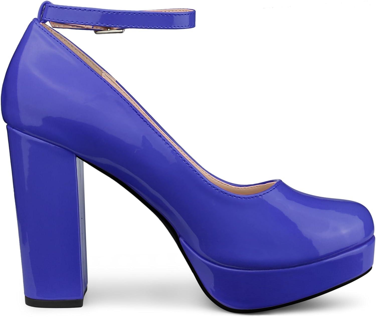 imageAllegra K Womens Platform Ankle Strap Chunky Heel Mary Janes PumpsBlue