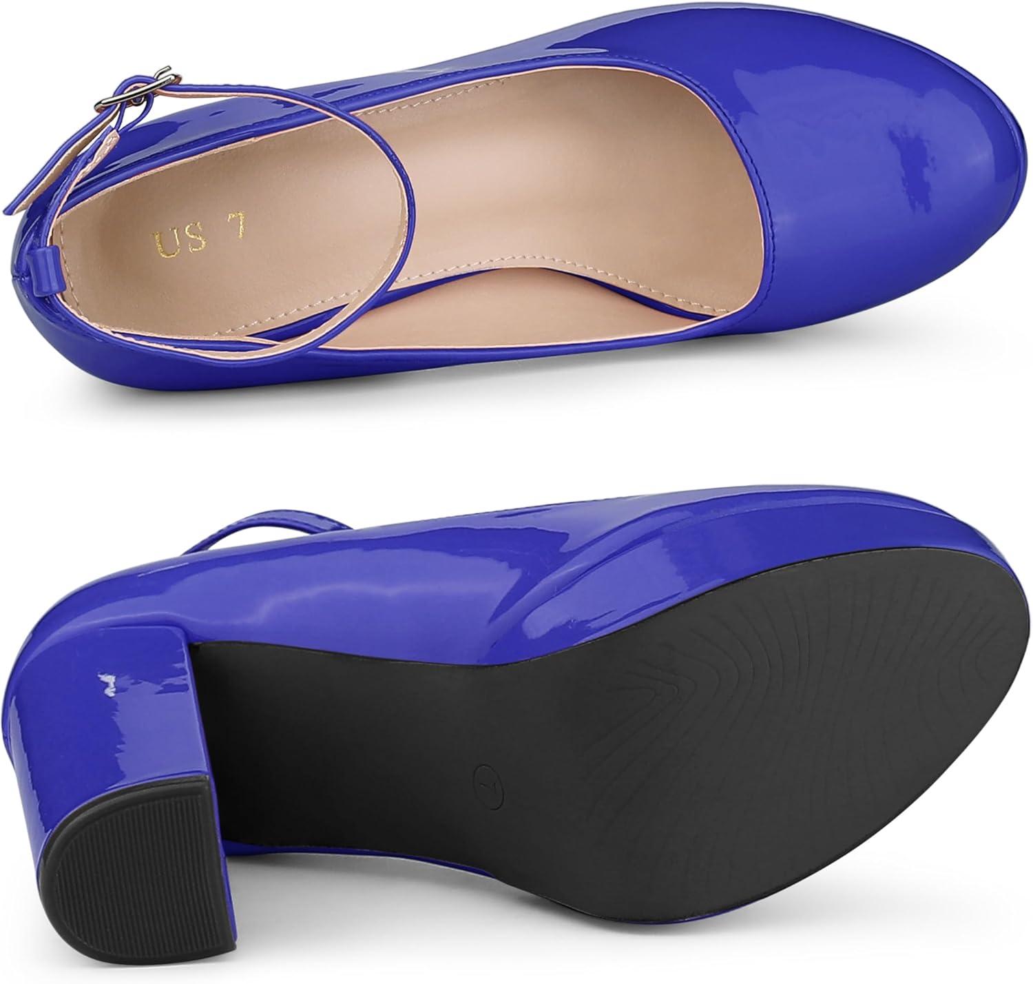 imageAllegra K Womens Platform Ankle Strap Chunky Heel Mary Janes PumpsBlue