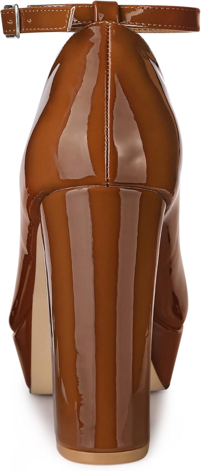 imageAllegra K Womens Platform Ankle Strap Chunky Heel Mary Janes PumpsBrown