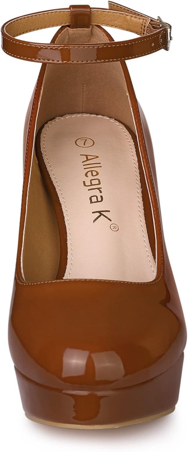 imageAllegra K Womens Platform Ankle Strap Chunky Heel Mary Janes PumpsBrown