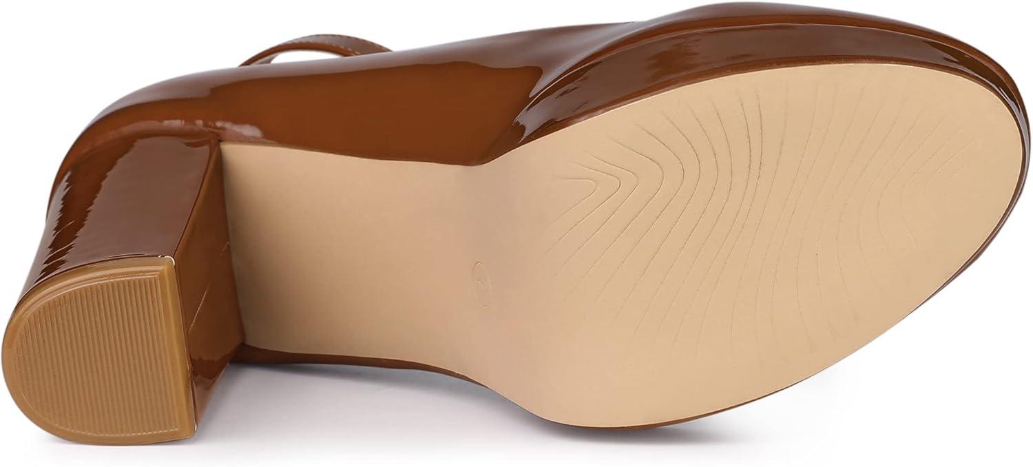 imageAllegra K Womens Platform Ankle Strap Chunky Heel Mary Janes PumpsBrown
