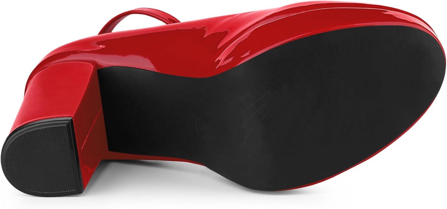 imageAllegra K Womens Platform Ankle Strap Chunky Heel Mary Janes PumpsRed