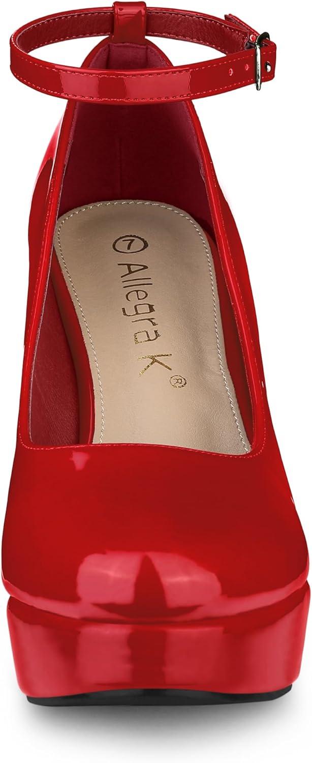 imageAllegra K Womens Platform Ankle Strap Chunky Heel Mary Janes PumpsRed
