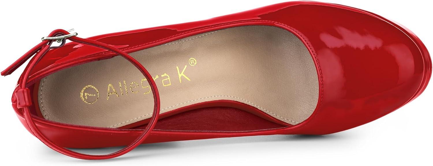 imageAllegra K Womens Platform Ankle Strap Chunky Heel Mary Janes PumpsRed