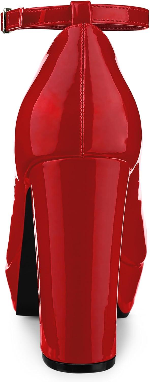 imageAllegra K Womens Platform Ankle Strap Chunky Heel Mary Janes PumpsRed