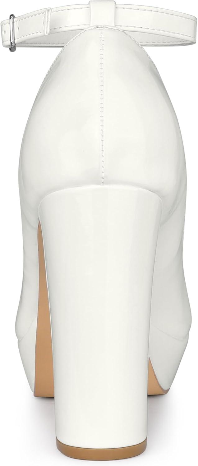 imageAllegra K Womens Platform Ankle Strap Chunky Heel Mary Janes PumpsWhite