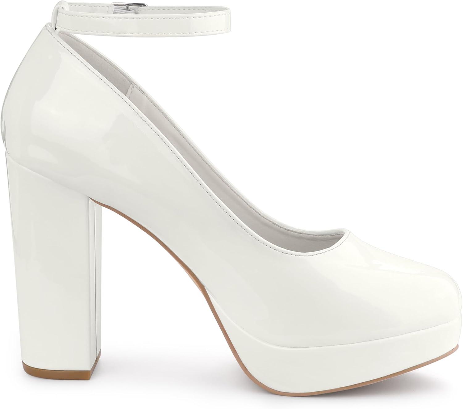 imageAllegra K Womens Platform Ankle Strap Chunky Heel Mary Janes PumpsWhite