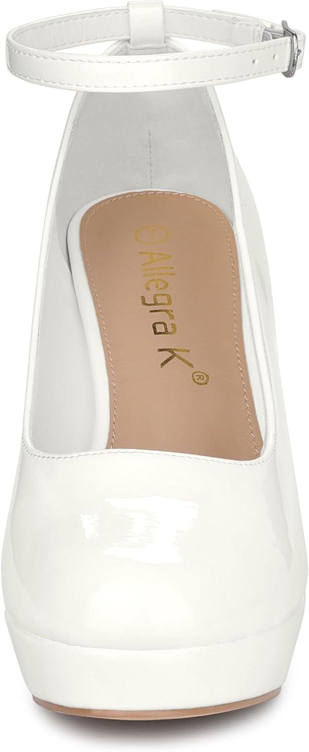 imageAllegra K Womens Platform Ankle Strap Chunky Heel Mary Janes PumpsWhite