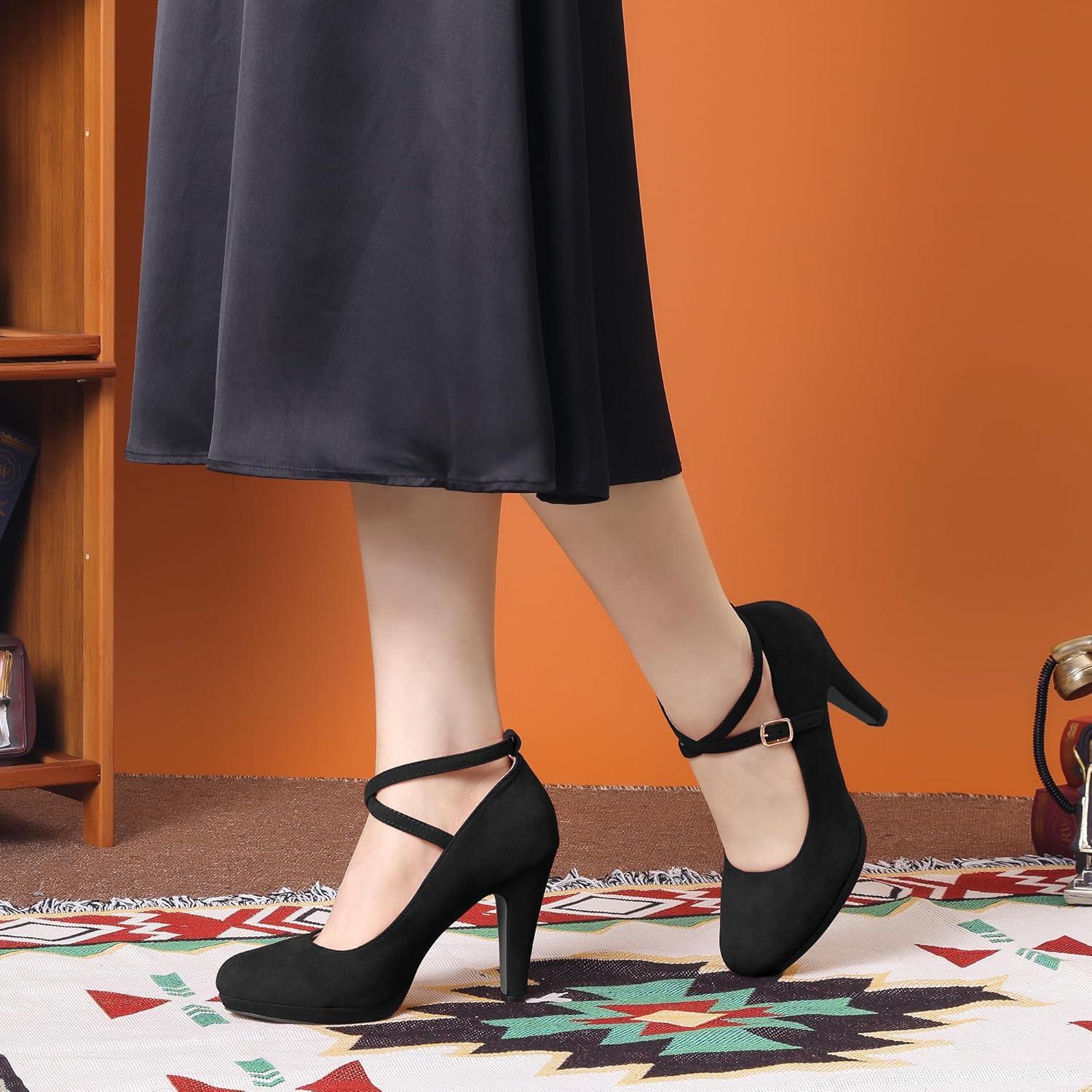 imageAllegra K Womens Platform Cross Strap Stiletto Heels Mary Jane PumpsBlack