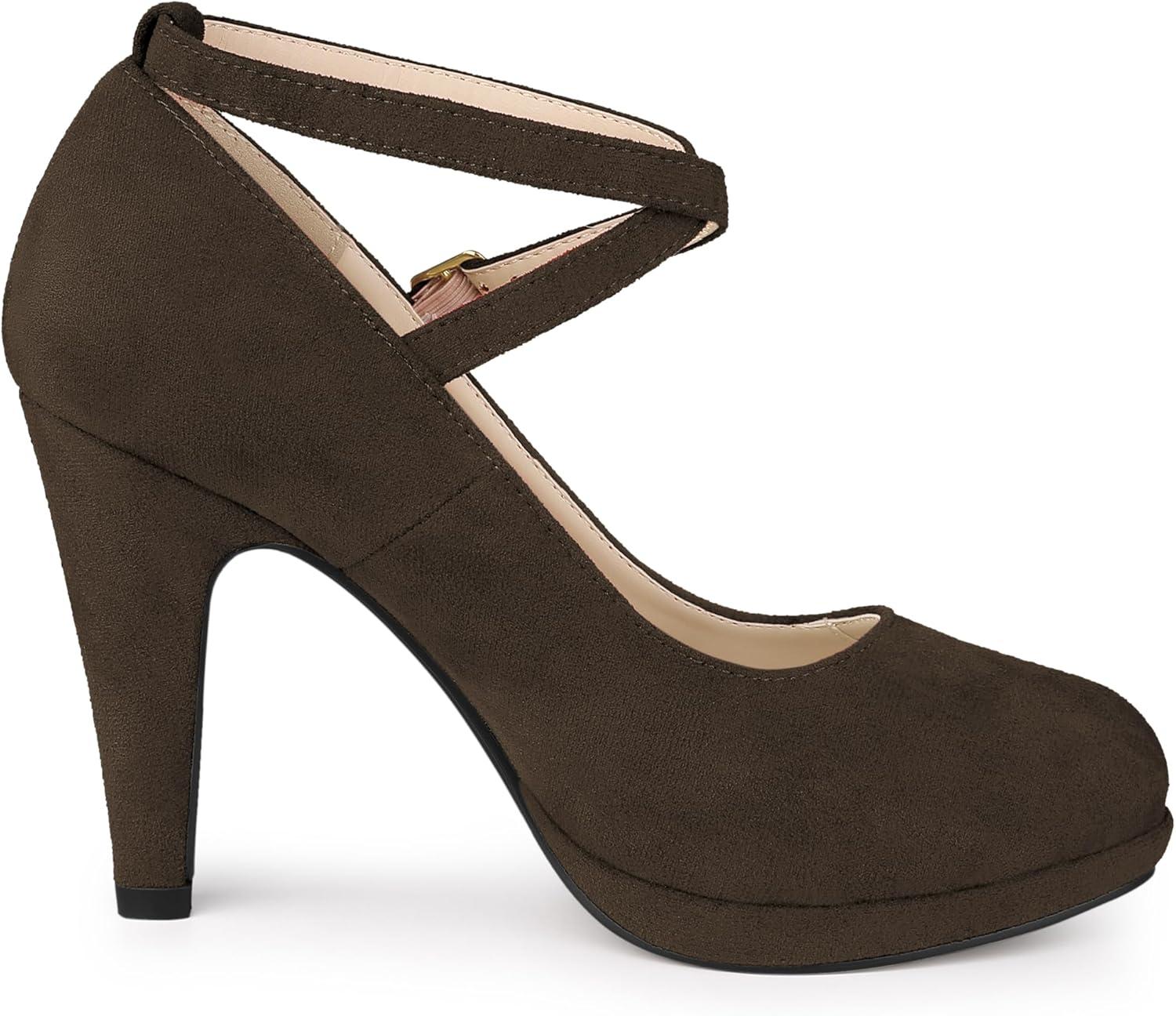 imageAllegra K Womens Platform Cross Strap Stiletto Heels Mary Jane PumpsDark Brown