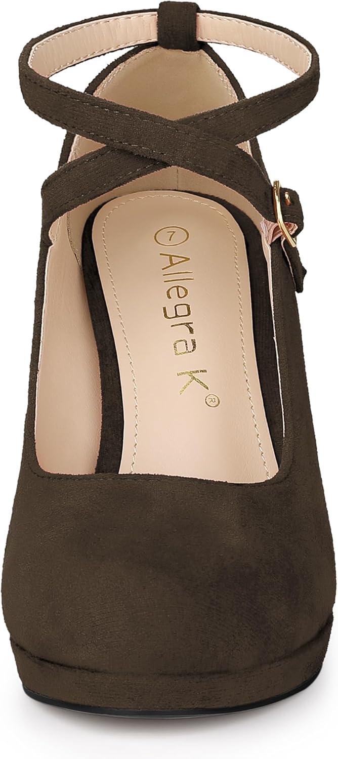 imageAllegra K Womens Platform Cross Strap Stiletto Heels Mary Jane PumpsDark Brown