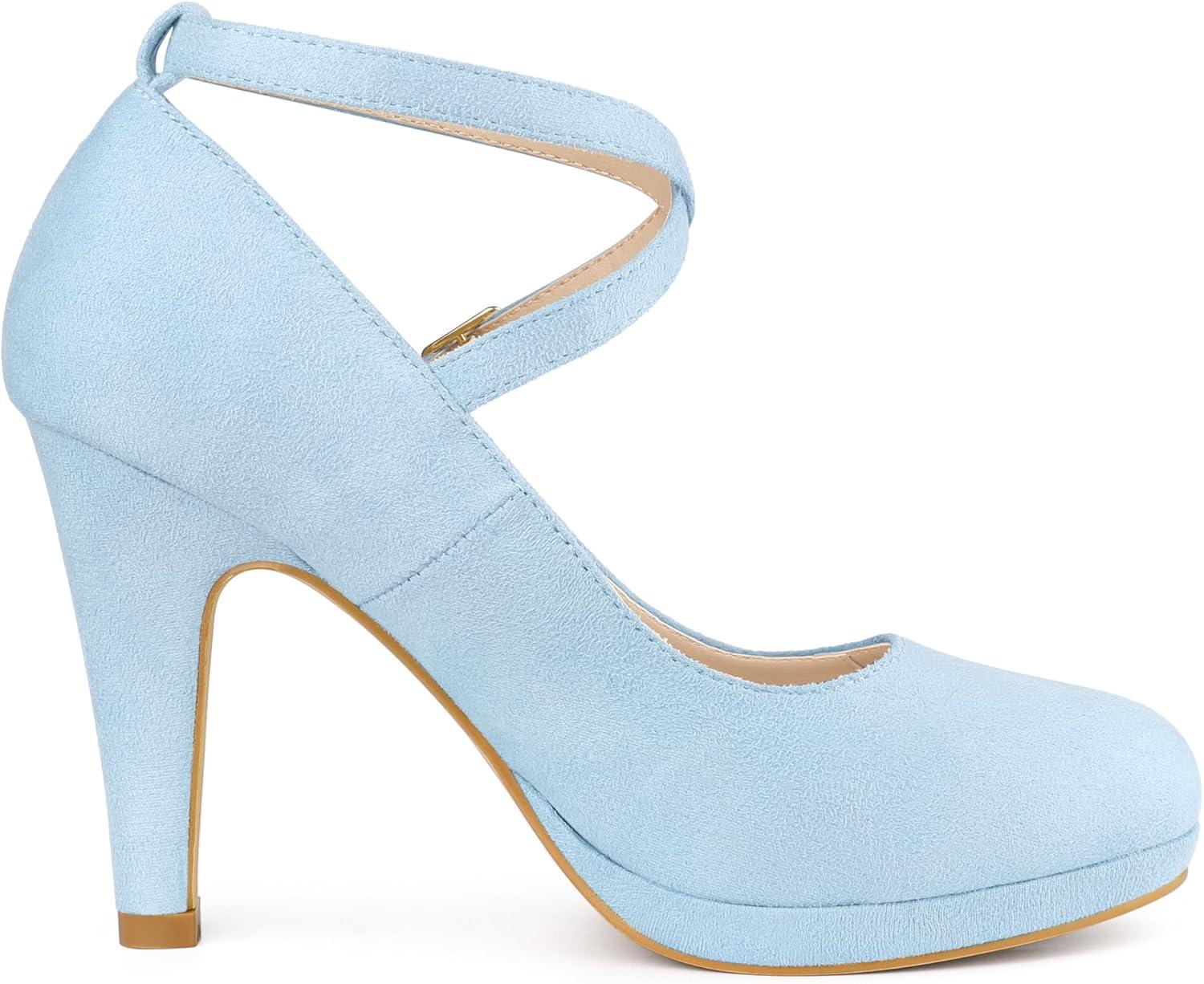 imageAllegra K Womens Platform Cross Strap Stiletto Heels Mary Jane PumpsLight Blue