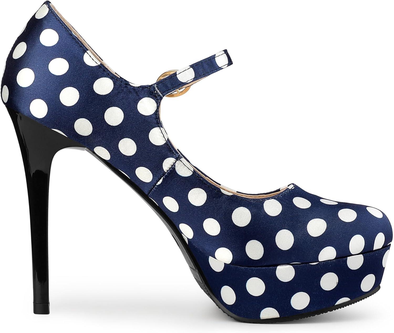imageAllegra K Womens Platform Mary Jane Polka Dots Round Toe Stiletto High Heel PumpsDark Blue
