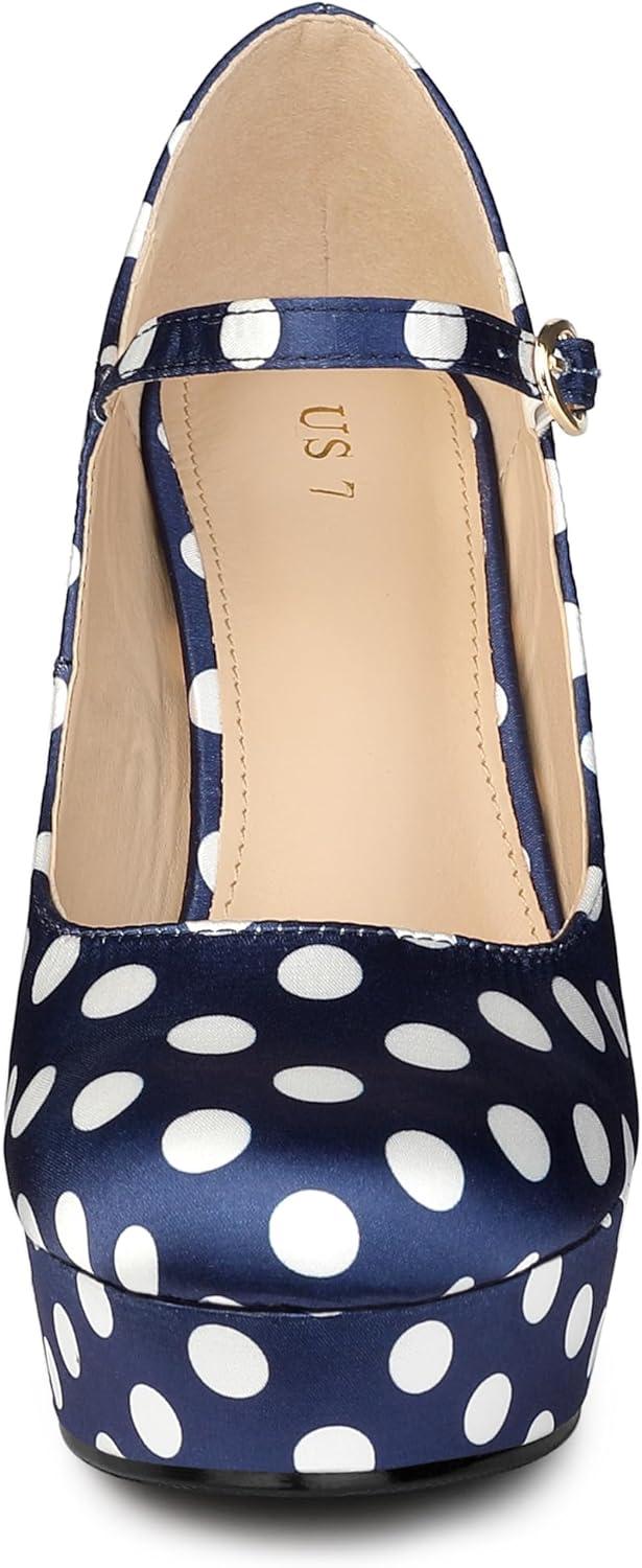 imageAllegra K Womens Platform Mary Jane Polka Dots Round Toe Stiletto High Heel PumpsDark Blue