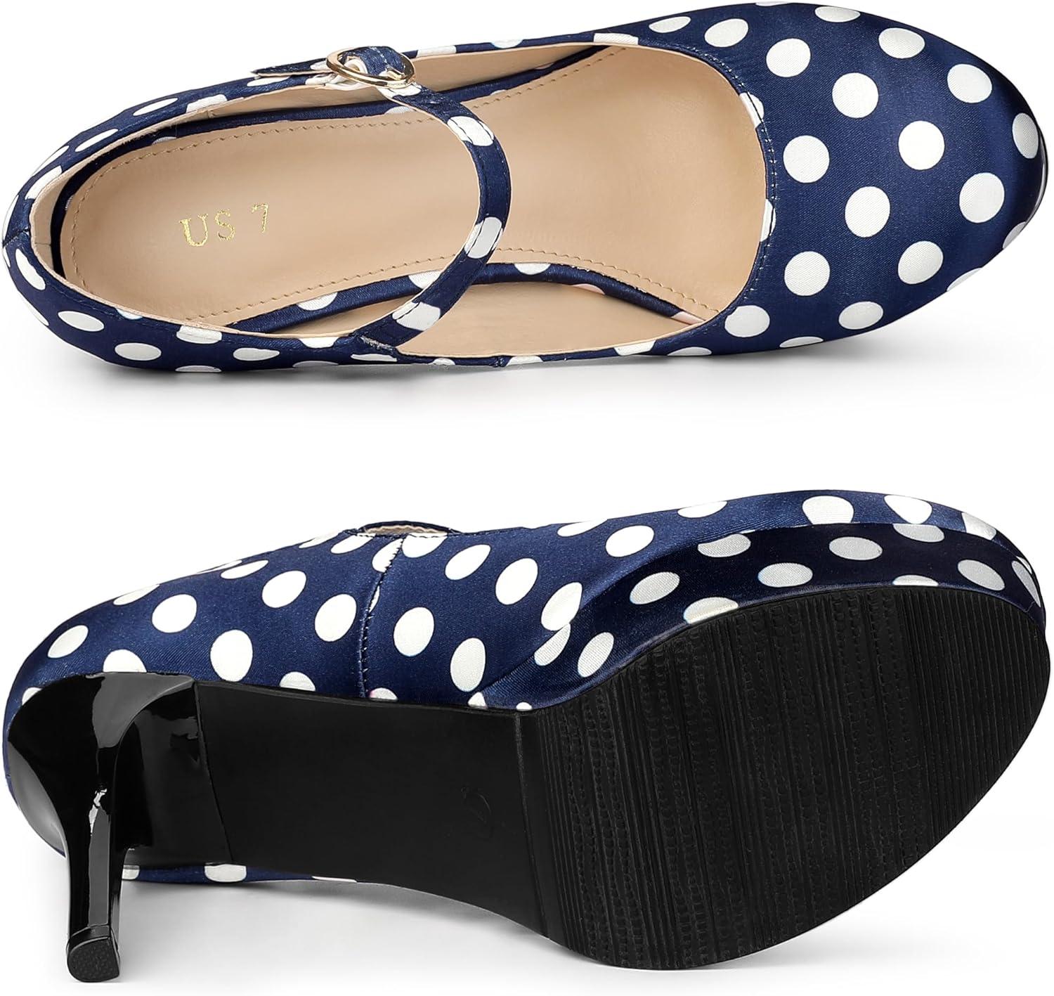 imageAllegra K Womens Platform Mary Jane Polka Dots Round Toe Stiletto High Heel PumpsDark Blue