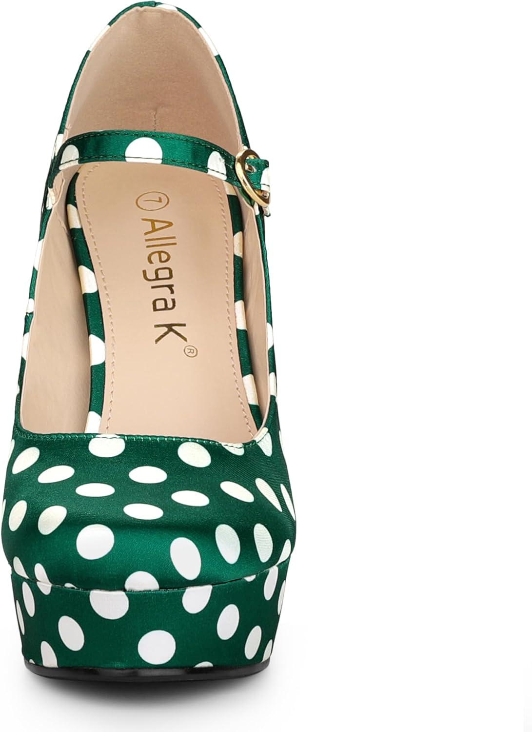 imageAllegra K Womens Platform Mary Jane Polka Dots Round Toe Stiletto High Heel PumpsDark Green