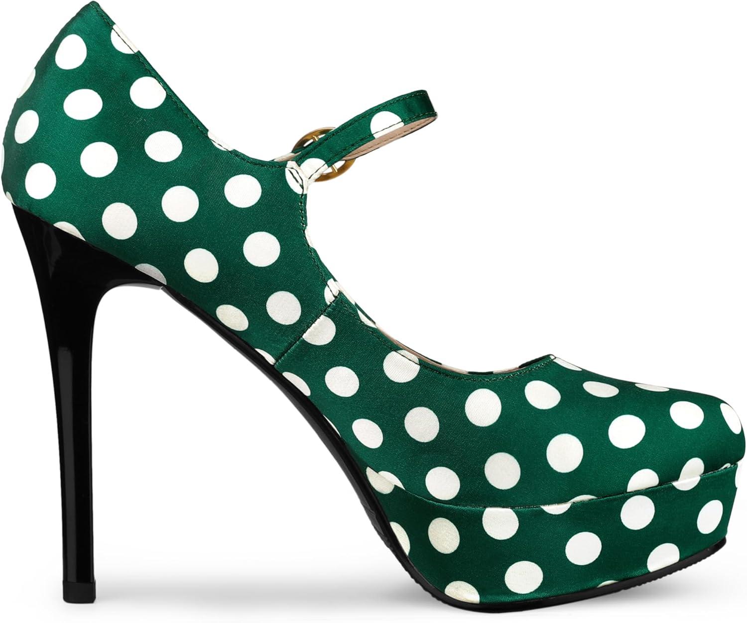 imageAllegra K Womens Platform Mary Jane Polka Dots Round Toe Stiletto High Heel PumpsDark Green