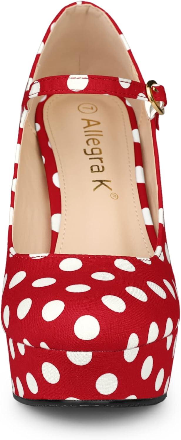 imageAllegra K Womens Platform Mary Jane Polka Dots Round Toe Stiletto High Heel PumpsRed
