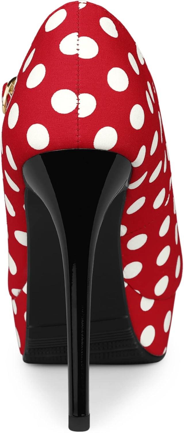 imageAllegra K Womens Platform Mary Jane Polka Dots Round Toe Stiletto High Heel PumpsRed