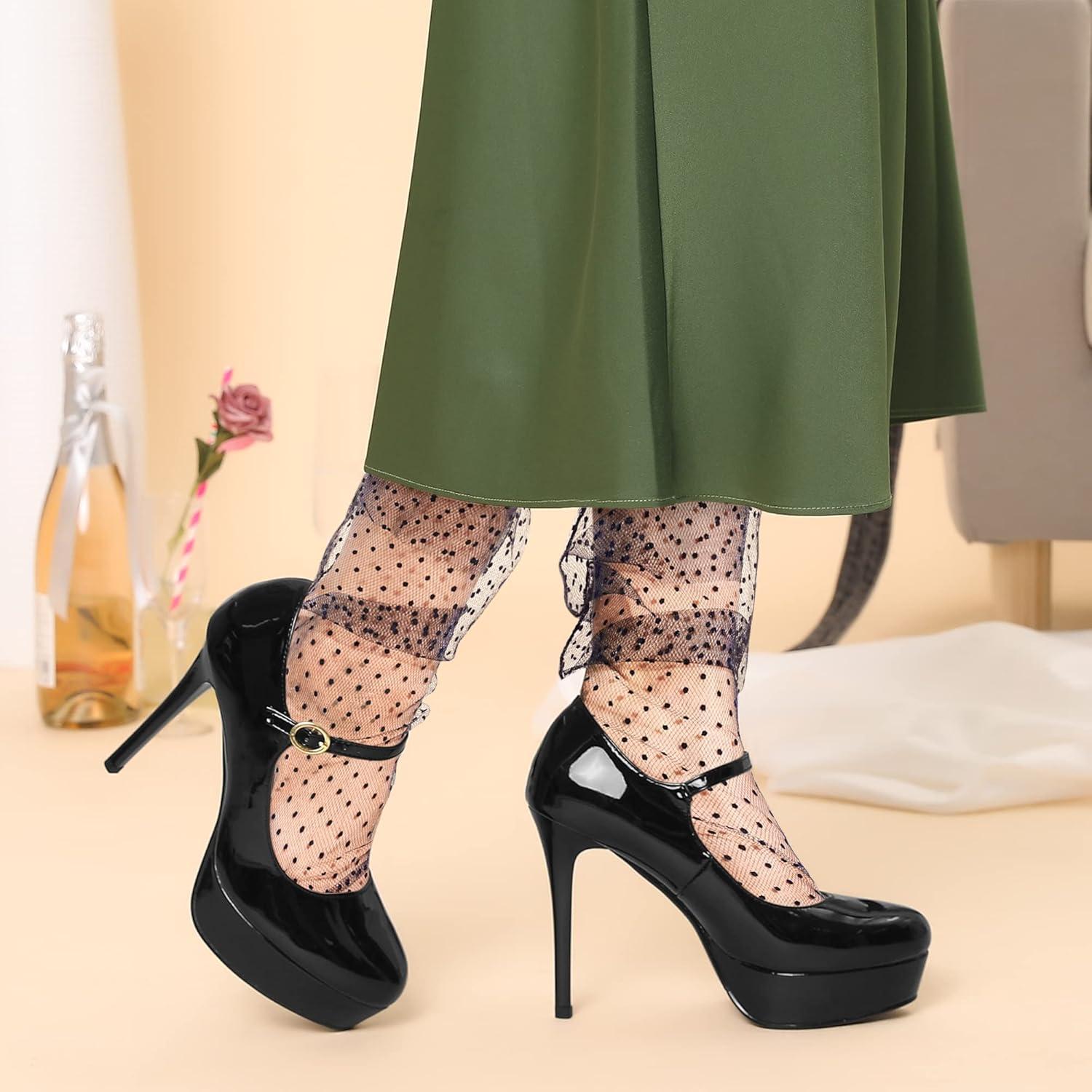 imageAllegra K Womens Platform Mary Jane Pumps Ankle Strap Stiletto High Heels Dress ShoesBlack